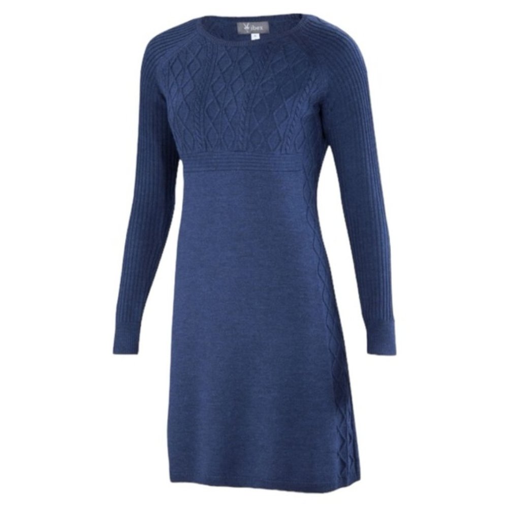 Ibex Arranmore Merino Wool Cable Knit Sweater Dress Blue Women's Size Small